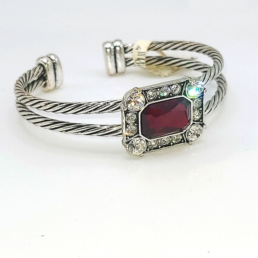 Elegant Silver and Red Gemstone Bracelet